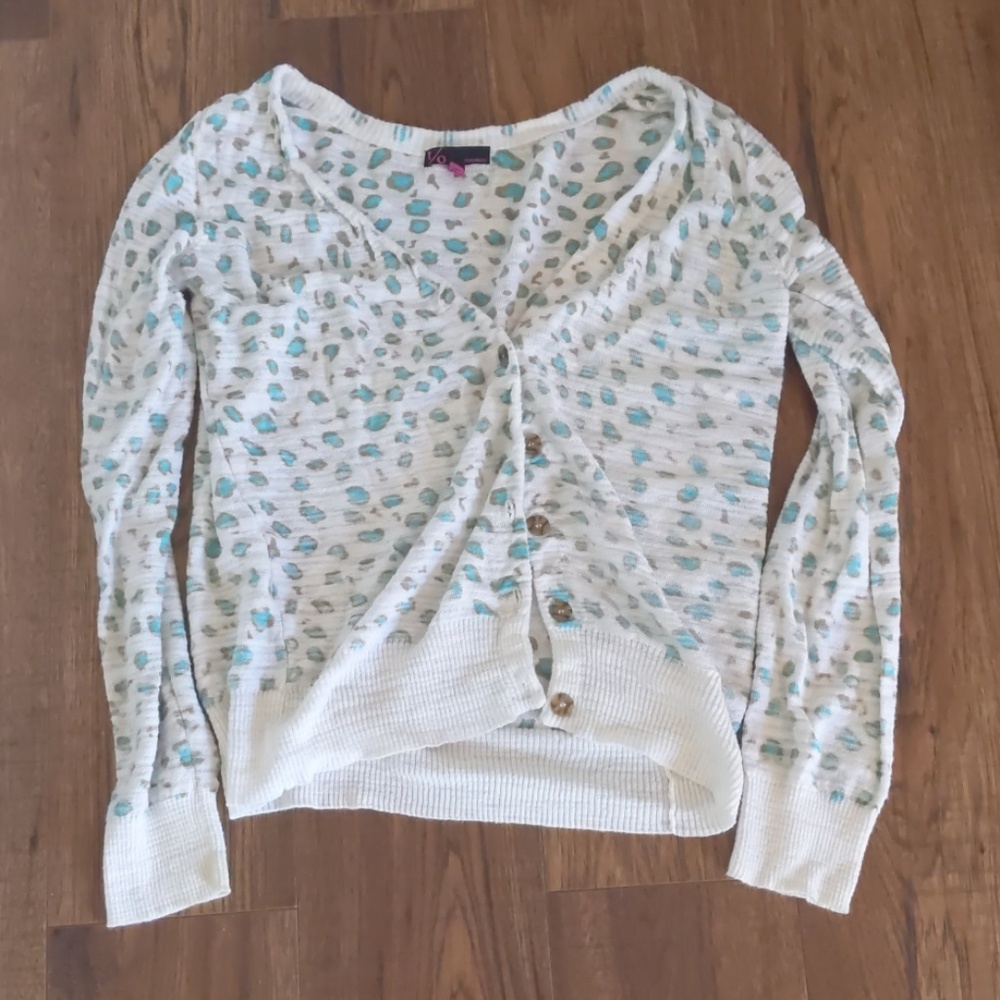Cream & teal animal print cardigan
